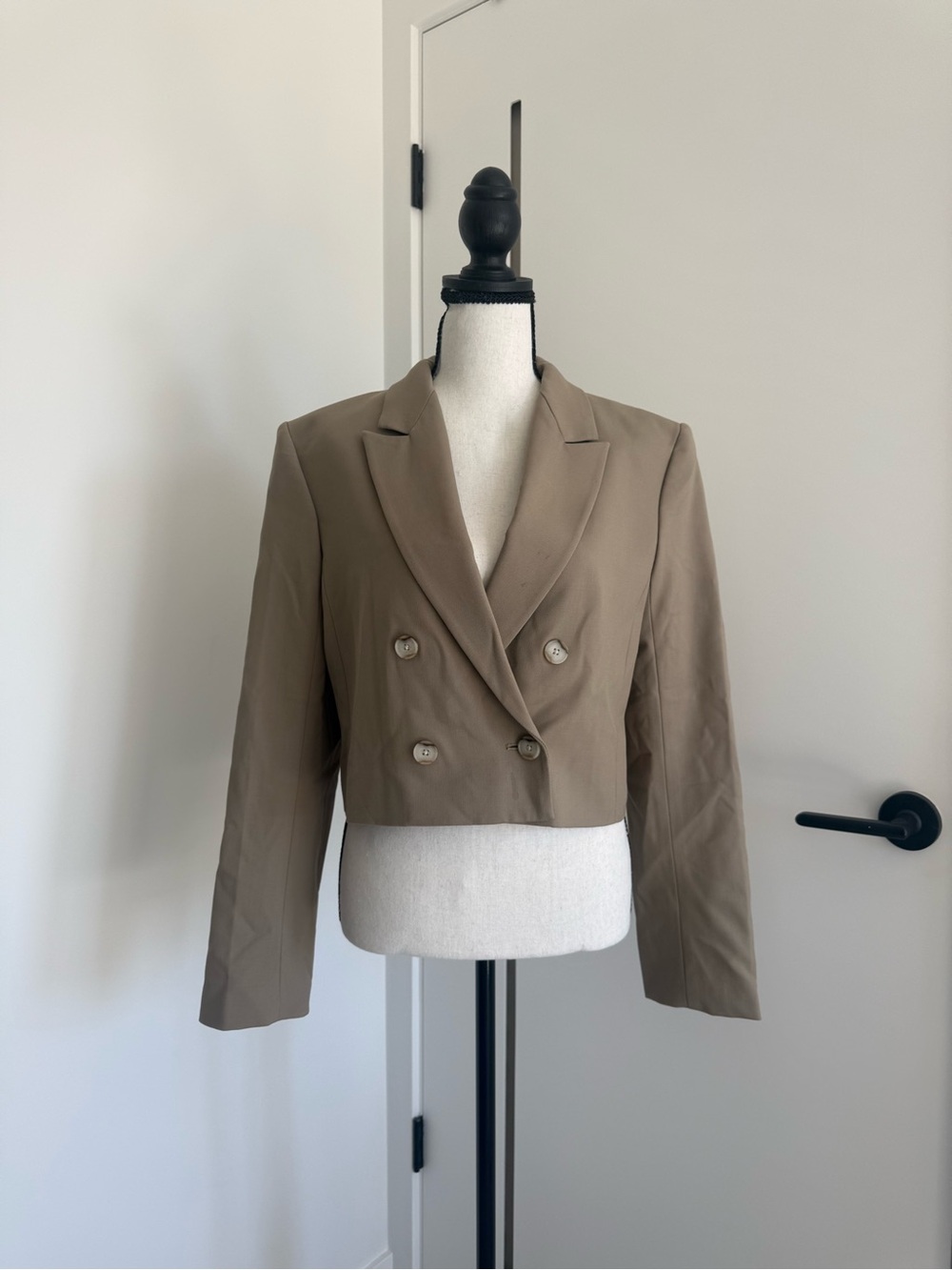 Babaton Cropped Double-Breasted Blazer in Taupe